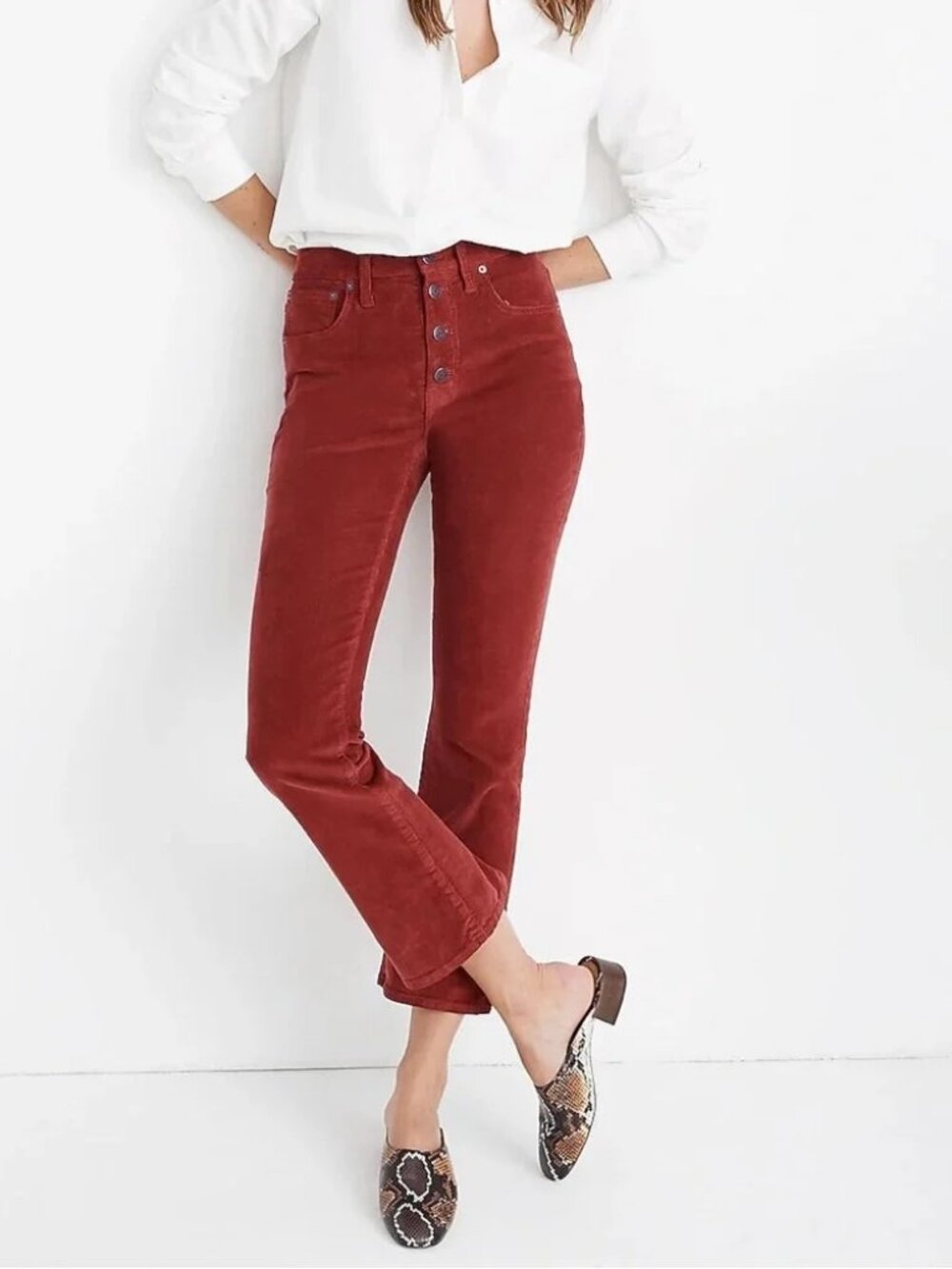 Madewell Cali Demi-Boot Red Corduroy Pant, Size 28